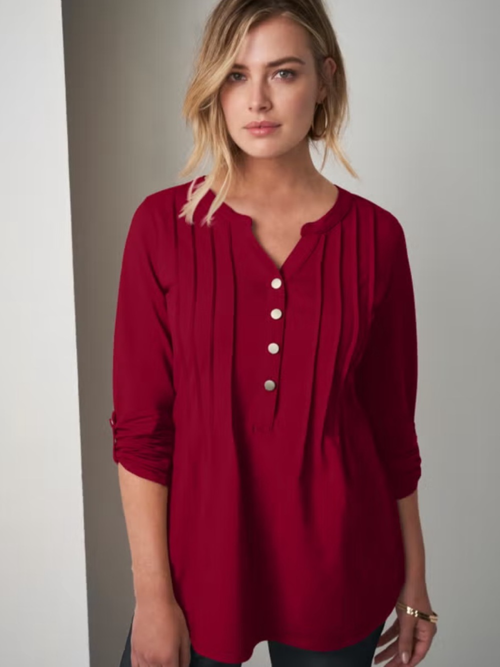 Anthropologie Crimson Pintuck Henley Blouse